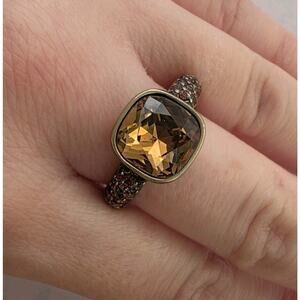Heidi Daus Cocktail Ring Cognac Topaz Crystal Bronze Statement Size 8.25